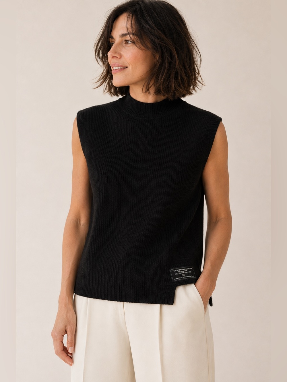 Maison Mihara Yasuhiro Black Ribbed Sleeveless Turtleneck Sweater Small